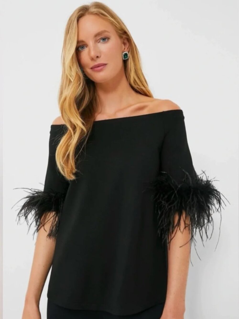 Tuckernuck | Miranda Black Feather Off the Shoulder Blouse XXL